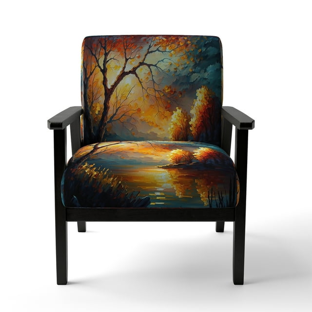 Designart « Sérénité de la Forêt au Bord du Lac » Fauteuil d'Appoint Rembourré Orange de Lac - Fauteuil Traditionnel avec Accoudoirs pour Chambre