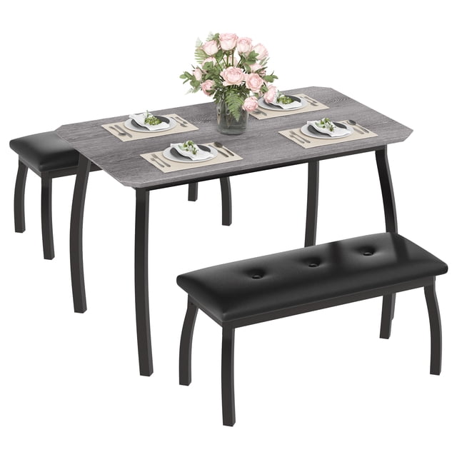 3-Piece Retro Dining Set,Chamfer Design Metal Frame Kitchen Furniture for Apartments, Studios, Small Spaces