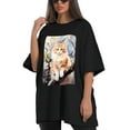 thumbnail image 4 of Plus Size Shirt for Women Black Tops for Women Oversized Short Sleeves Shirt for Women Cats T Shirt Crewneck Shirt for Women L, 4 of 5