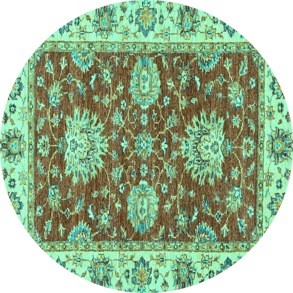Ahgly Company Indoor Round Oriental Turquoise Blue Traditional Area Rugs, 3' Round