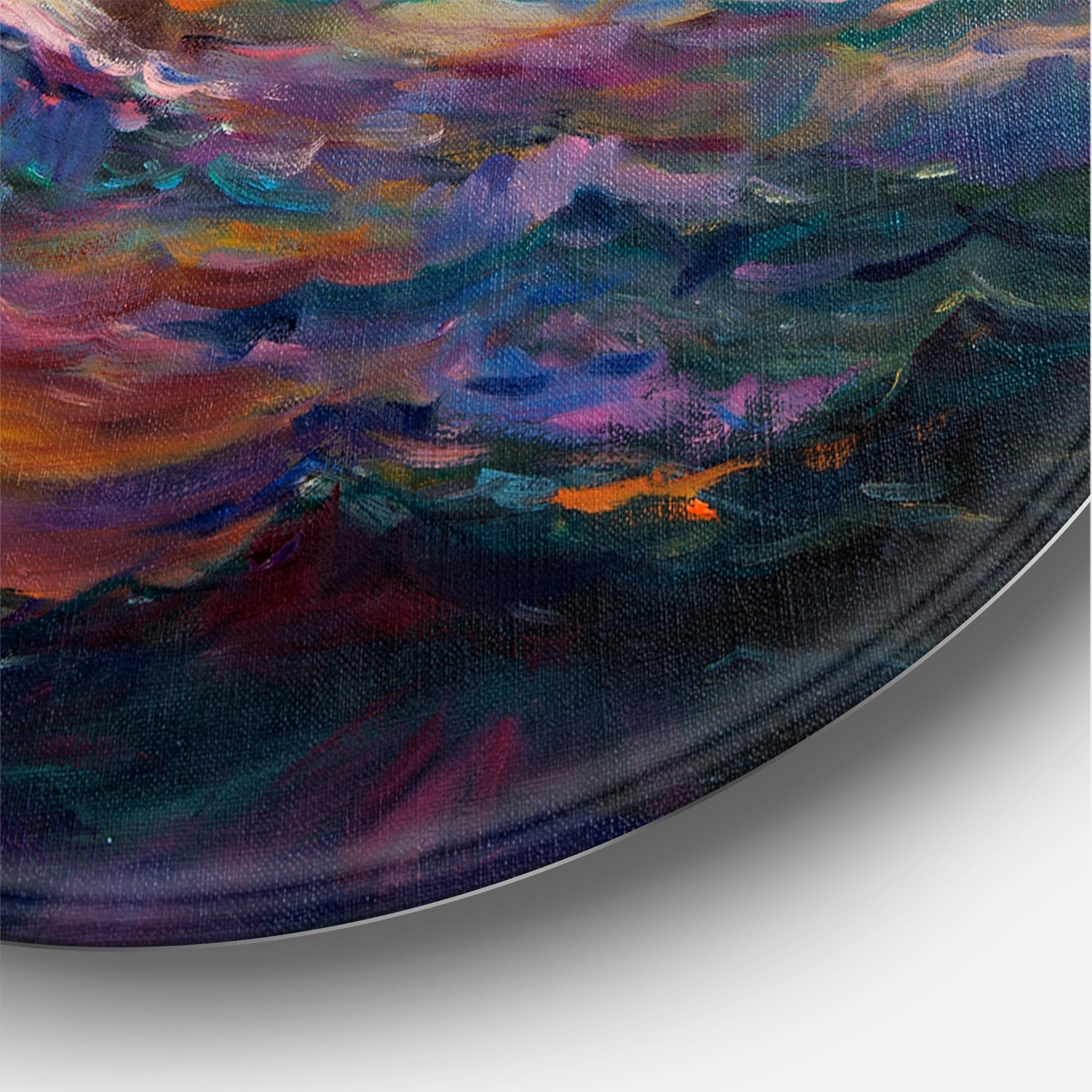 Designart 'Sailships On The Ocean Waves During Orange Evening Glow' Nautical & Coastal Circle Metal Wall Art 23x23 - Disc of 23
