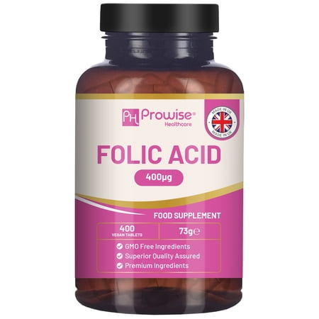 Folic Acid+ 400 mcg - Vegan Tablets with Vitamin B12 & Iodine | Vitamin B9 Tablets | Pregnancy Care Supplement - Supports Immune System & Maternal Tissue Growth | Made in UK by Prowise