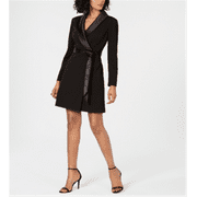 Adrianna Papell Women's Long Sleeve Crepe Dress with Tuxedo Collar Black Size 10