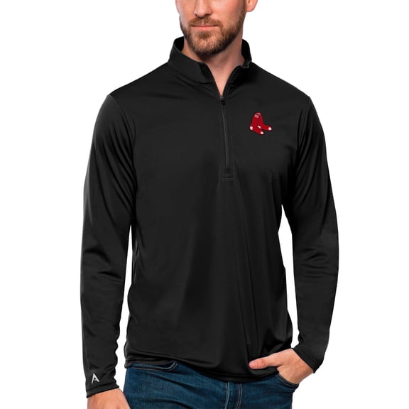 Men's Antigua Black Boston Red Sox Tribute Quarter-Zip Pullover Top