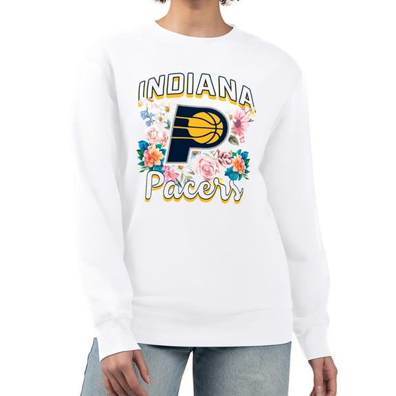 Women's G-III 4Her by Carl Banks White Indiana Pacers Flowers Team Logo Graphic Fleece Crewneck Pullover Sweatshirt
