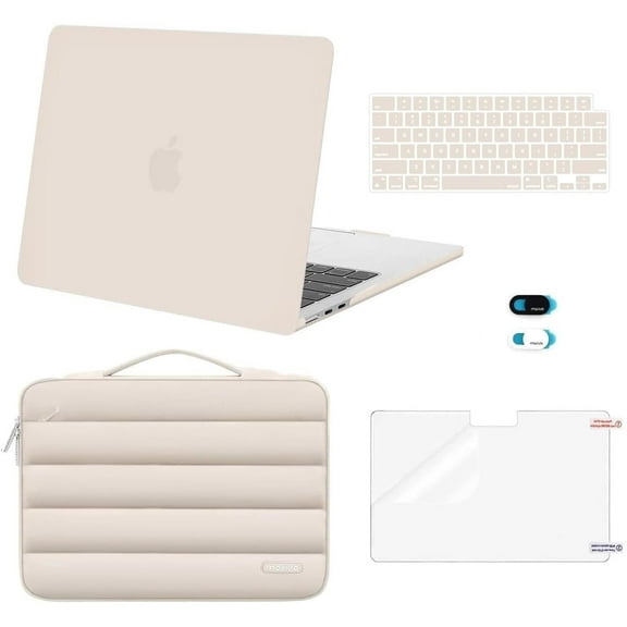 Mosiso Compatible with MacBook Air 13 inch Case 2025 2024 2023 2022 M4 A3240 M3 A3113 M2 A2681, Hard Case&Puffy Bag&Keyboard Cover&Webcam Cover&Screen Film for MacBook Air 13.6 inch Case, Sand