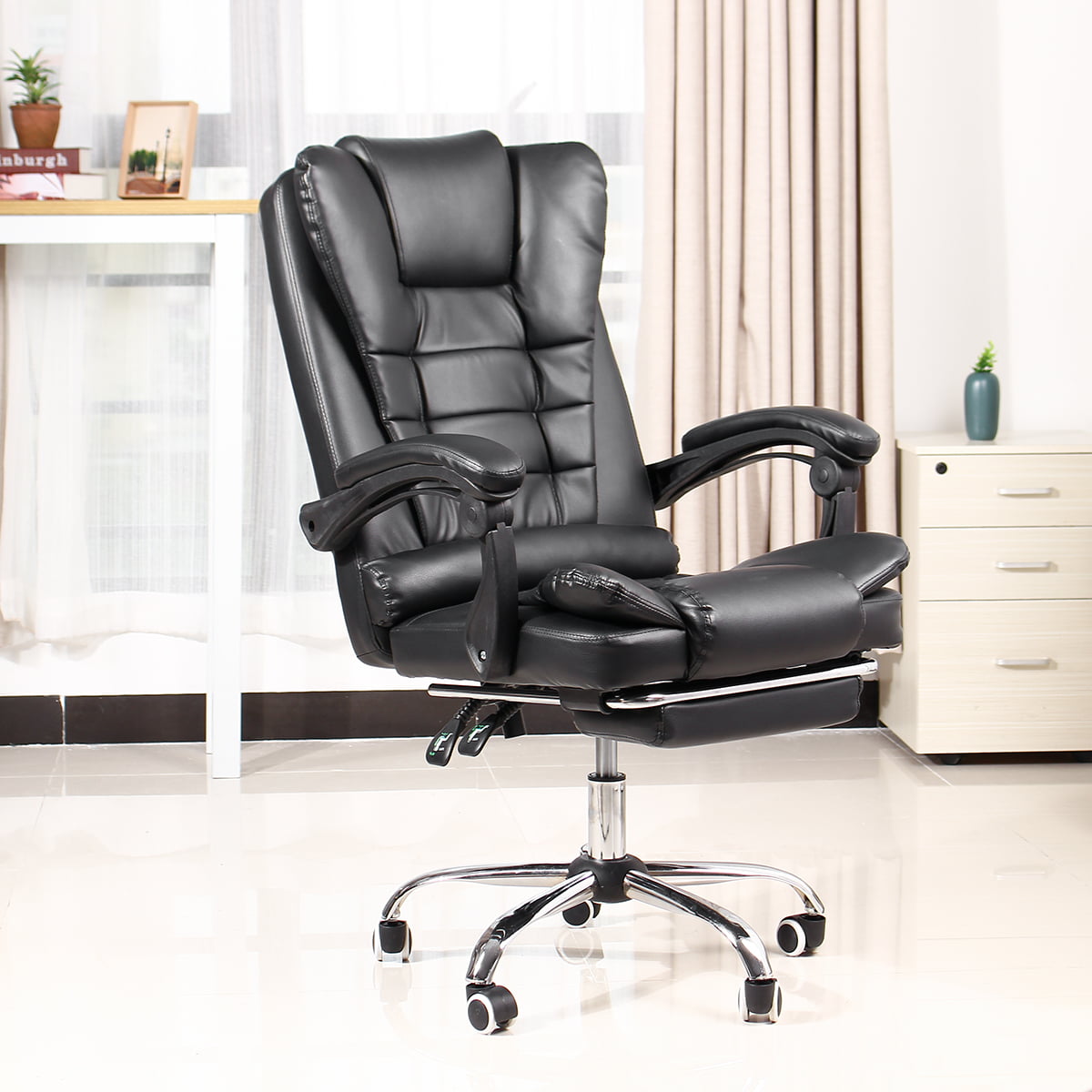 executive office chair with footrest soft leather ergonomic swivel chair  reclining computer desk chair napping armchair  high back home office or