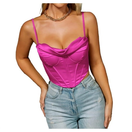 

Women s Draped Satin Bustier Cami Top Red Violet XXL