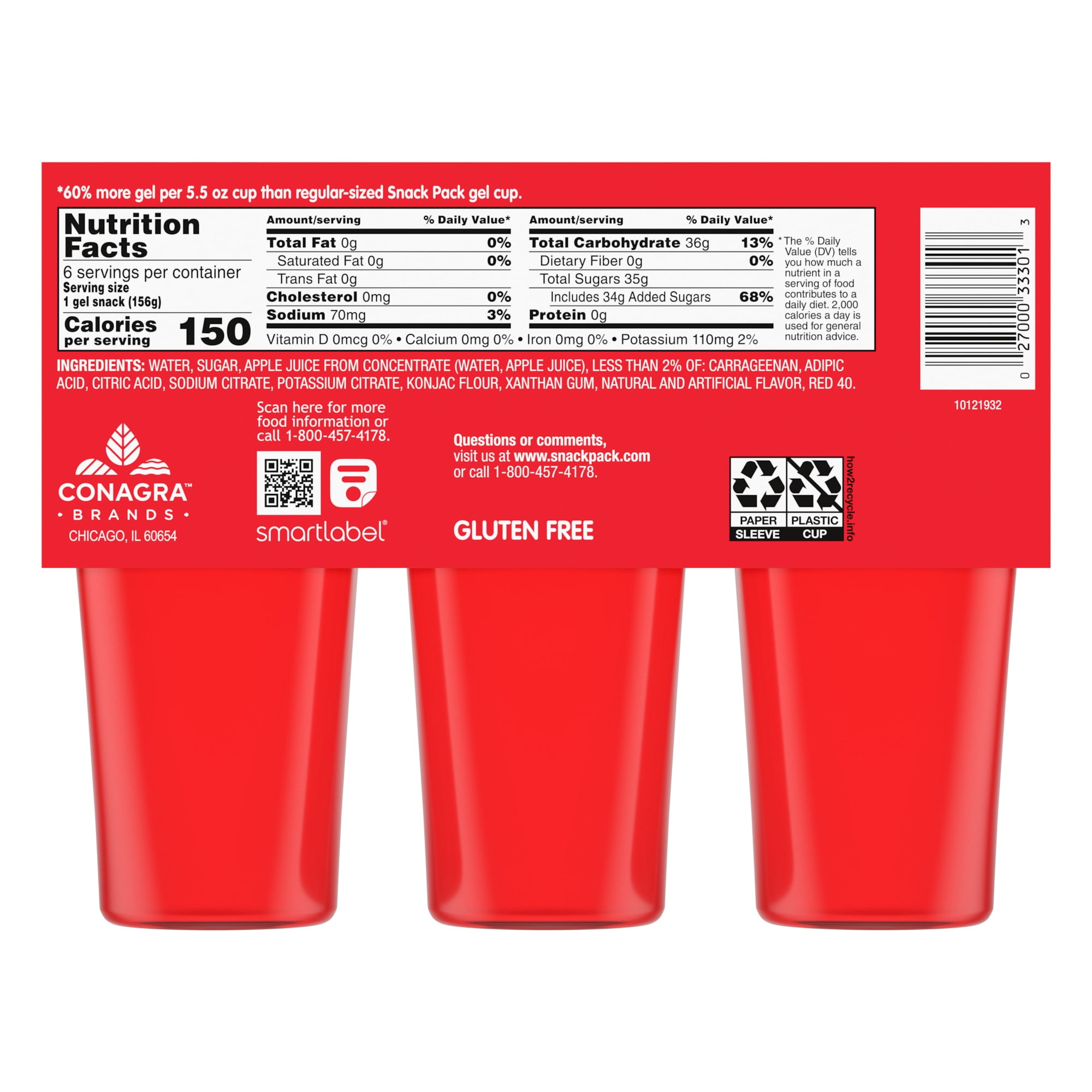 (4 pack) Snack Pack Super Size Strawberry Flavored Juicy Gels, 5.5 oz Snack Cups, 6 Count