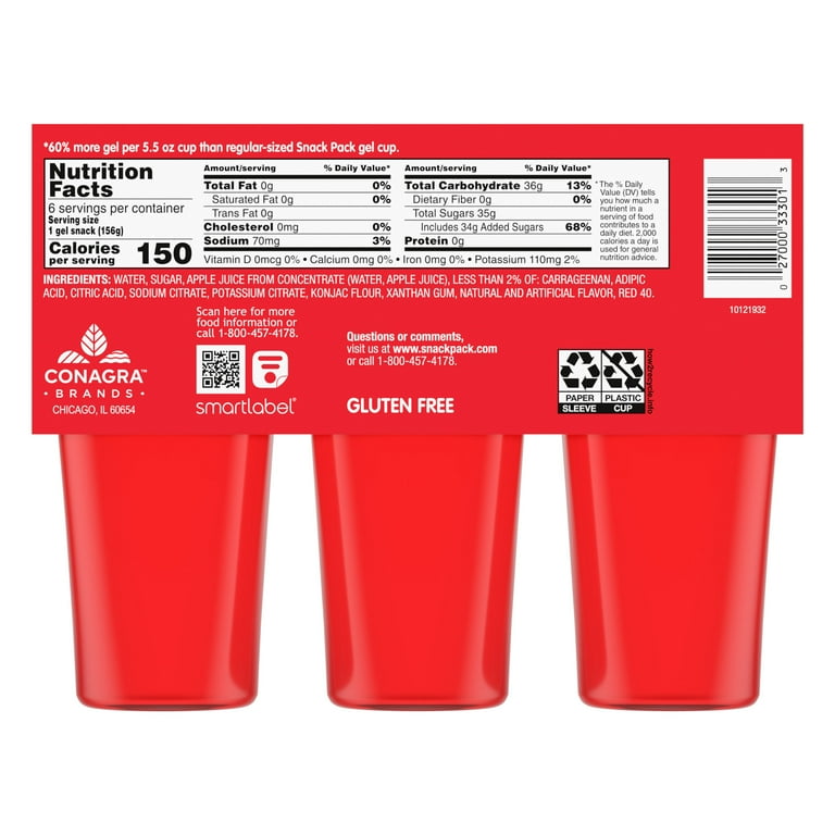 Snack Pack Juicy Gels Strawberry Flavored Gel Cups 5.5 oz, 60