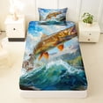 thumbnail image 3 of Feelyou Pike Fish Wildlife Twin Sheet Sets for Men Women, Sky Wave Landscape Mountain Lake Bedding, Blue Green, 3-Piece, 3 of 5