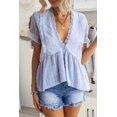 thumbnail image 1 of Women's Sky Blue Ruffled V Neck Frill Hem Swiss Dot Blouse, 1 of 11