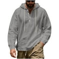thumbnail image 2 of Horkkom Linen Shirts for Men Long Sleeve Solid Color Button Down Shirt Summer Casual Loose Shirts with Hood Drawstring L, 2 of 8