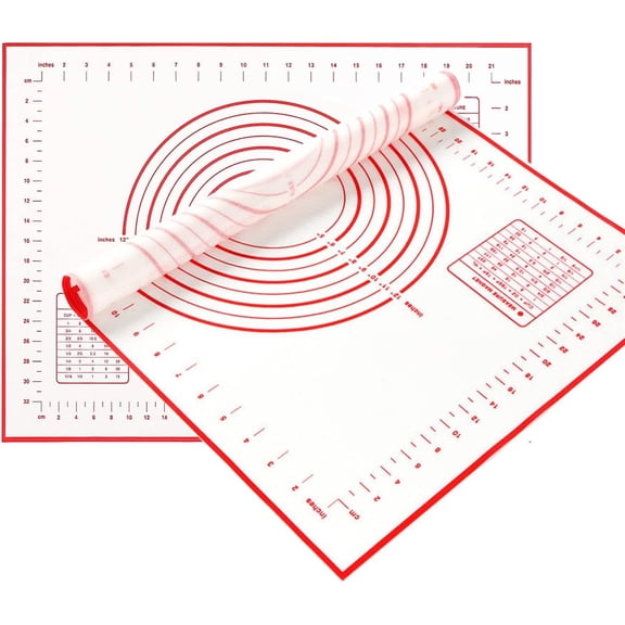 2 Pack - Non-Stick Silicone Baking Mat - (11.8'x15.7'inch) Pastry Mat with Measurements Perfect for for Pizza, Cake, Fondant, Cookies and Bread Making - Small