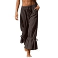 thumbnail image 2 of Karymi Jean Shorts Womens Drawstring Elastic Waist Ruffle Hem Cropped Wide Leg Beach Pants, Adjustable Tie Cuff Casual Anckle Trousers with Side Pockets Workout Shorts Women, 2 of 9
