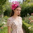thumbnail image 4 of Hot Pink Fascinator Headband Vintage Flower Fascinator Hat for Women for Weddings Tea Party with Feathers Mesh Clip, 4 of 6