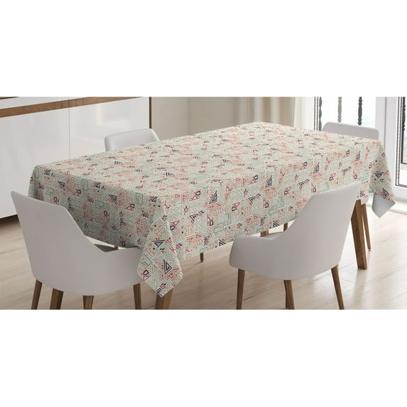 Tribal Tablecloth, Cultural Themed Abstract Pattern with Geometrical Elements Summer Tones, Rectangle Satin Table Cover for Dining Room and Kitchen, 52" X 70", Grey Yellow Multicolor, by Ambesonne