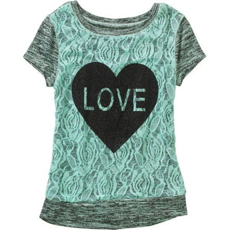 Miss Chievous Girls' Crochet Overlay Love Heart Top