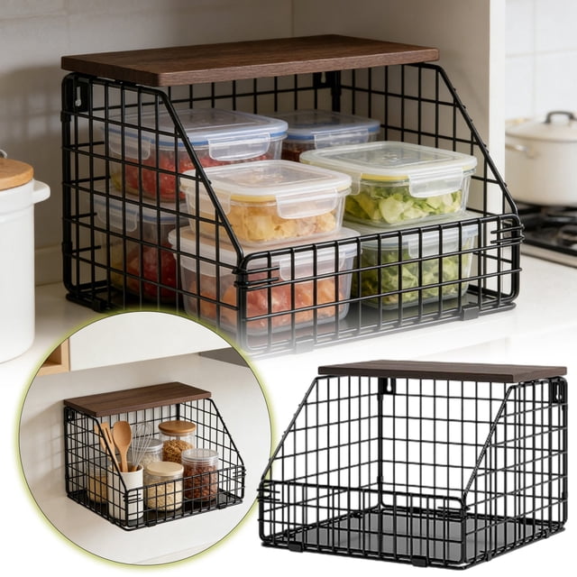 Creatine Versatile Stackable Kitchen Storage Rack For Organizing Fruits Vegetables And Pantry Items With Wall Design