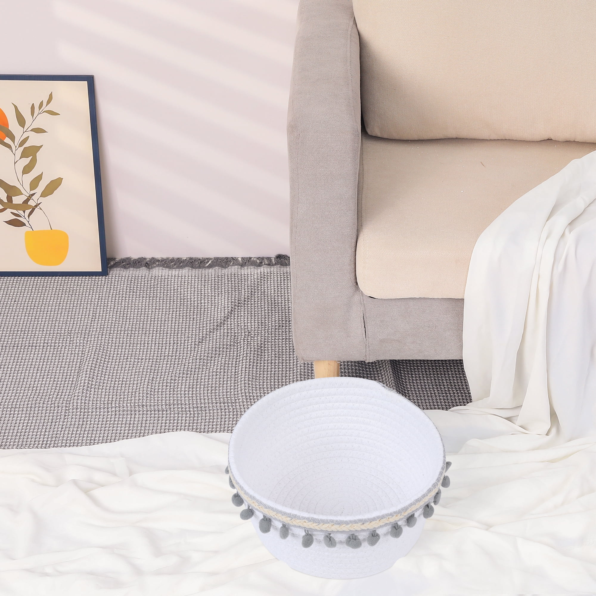 Unique Bargains Woven Storage Basket for Key Tray Bowl Gray 8.1*3.7in