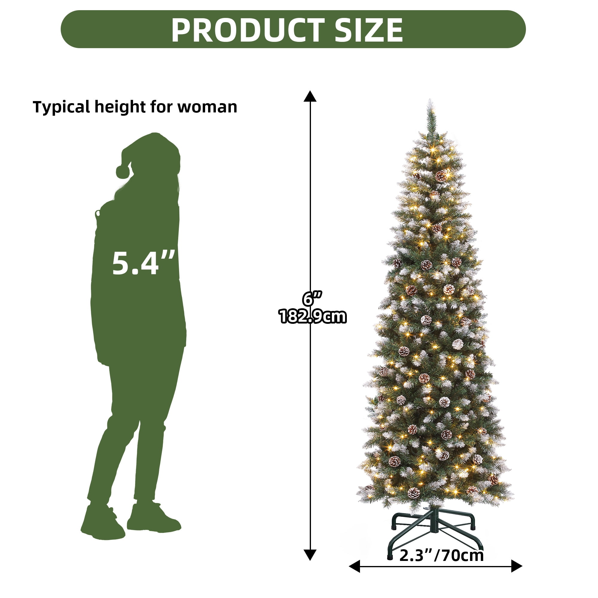 Uforic 6 ft Prelit Flocked Artificial Christmas Tree with 618 Tips & 250 Warm-white Lights, Remote Control, Green