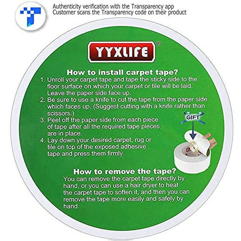 YYXLIFE Double Sided Carpet Tape for Area Rugs Carpet Adhesive Rug Gripper  Removable Multi-Purpose Rug Tape Cloth for Hardwood Floors,Outdoor Rugs, Carpets Heavy Duty Sticky Tape,2Inch x 10 Yards,White 