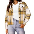 thumbnail image 2 of Tdoqot Womens Cropped Shacket Jackets- Casual Long Sleeve Trendy Turndown Collar Fall Shirts Yellow Size L, 2 of 5
