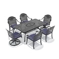 thumbnail image 4 of Hzzkey 7-Piece All-Weather Cast Aluminum Dining Set, Black Frame Rectangular Table with 2 Smooth 360° Swivel Chairs & 4 Outdoor Dining Chairs, Blue Cushions Included, 4 of 15