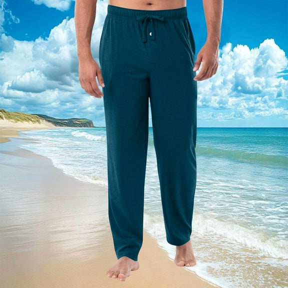 hlysgo Men's Causal Pants Elastic Drawstring Waist Soft Comfort Pant Lounge Dailywear Trousers with Pockets Navy,2xL