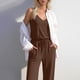 thumbnail image 3 of Pantalones Casuales para Mujeres Verano Cuello en V Color Sólido Bolsillo sin Mangas Pantalones Largos Mono Poliéster Moda Casual, 3 of 7