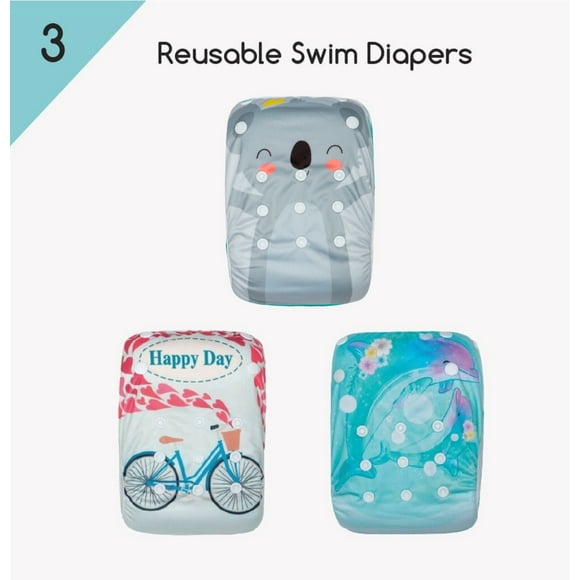 KaWaii Baby Couche de Bain Réutilisable Taille Unique Ajustable pour Bébés 10-40 Lb, Cours de Natation No 2 - Lot de 3