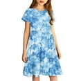 thumbnail image 4 of Little Girls' Long Sleeve Dresses Girls Short Sleeve Midi Dress Solid Color Loose Fitting and Flare Party Dress a Line Skater Sundress Girls Bodycon Maxi Dress Blue 4Y, 4 of 7