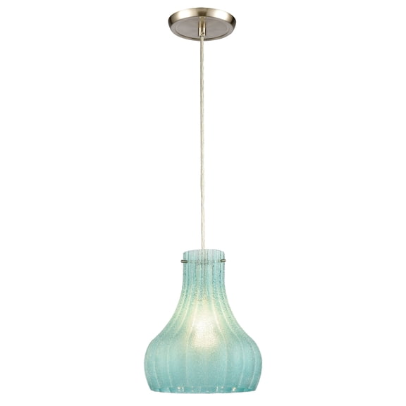 Elk Home Coastal Scallop 1-Light Mini Pendant in Satin Nickel with Seafoam Sugar Scavo Glass, 8-inch Wide