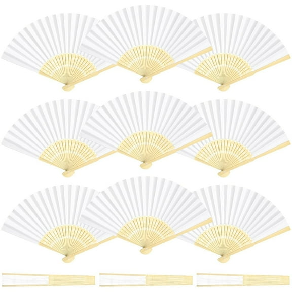 Topboutique 12 Pcs White Handheld Fans,Folding Paper Fans,Bamboo Folding Fans,Paper Folded Fans for DIY Painting Fan Wedding Party Favors Home Gift DIY Decoration