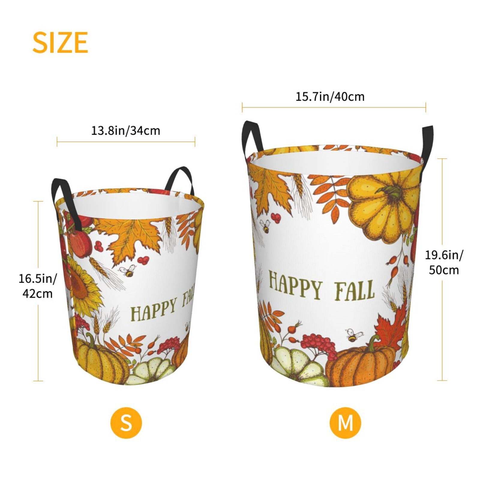 Large Laundry Basket with Handles - Happy Fall Pumpkin Autumn Sunflower Kids Baby Dirty Clothes Laundry Hamper for Bedroom Aesthetic