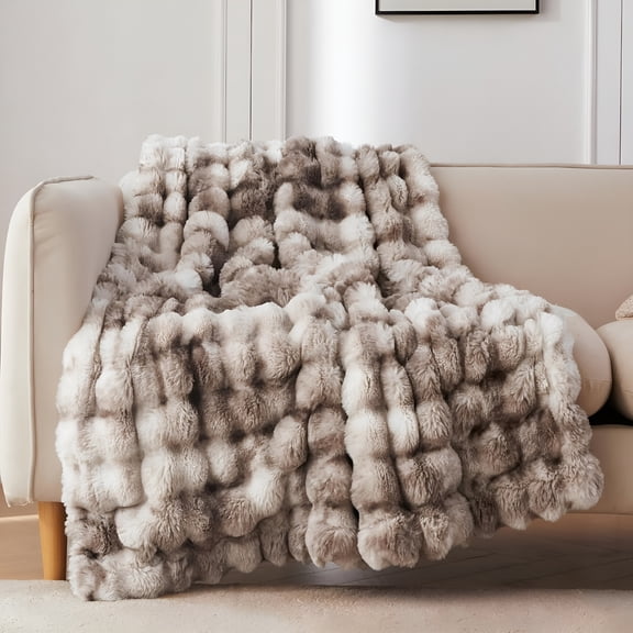 ARLAJO Faux Fur Throw Blanket for Couch, Cozy Soft and Fuzzy Plush Rabbit Fur Bubble Blanket for Sofa Bedroom Living Room, 50x60 Inches Tie Dye Brown