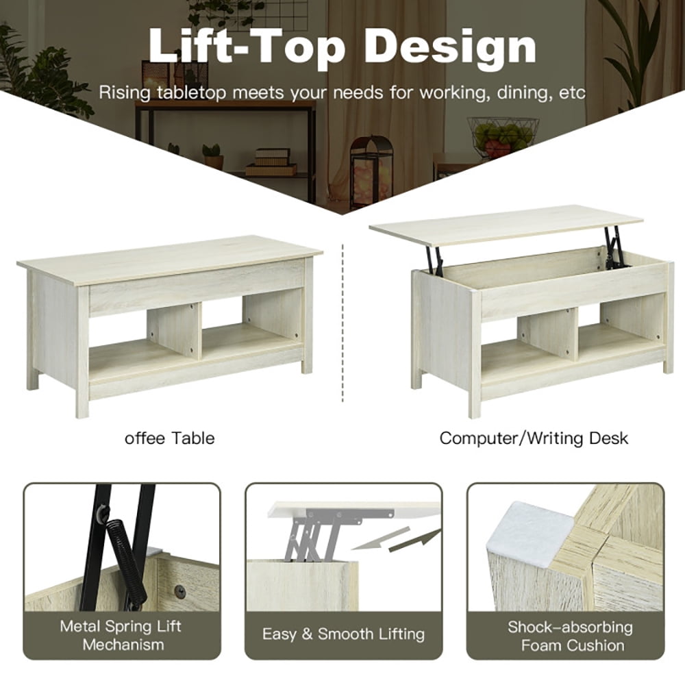 Finihen Coffee Table, Lift Top Coffee Table with Hidden Storage Compartment and Lower Shelf, for Study Room, White Finihen Coffee Table, Lift Top Coffee Table with Hidden Storage Compartment and Lower Shelf, for Study Room, White