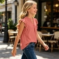 thumbnail image 6 of Fengqque Girls Blouse V-Neck Ruffled Cap Sleeves Pleated Front Relaxed Fit Flowy Casual Top 5-14 Years Red 5-6Years, 6 of 9