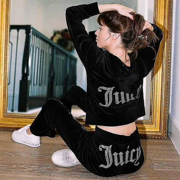 Velour Juicy Sewing Suit Hoodies Velvet Zipper Sweatshirt And Pants Set Sportswear 2024 Women's Spring/fall Tracksuit Crop
