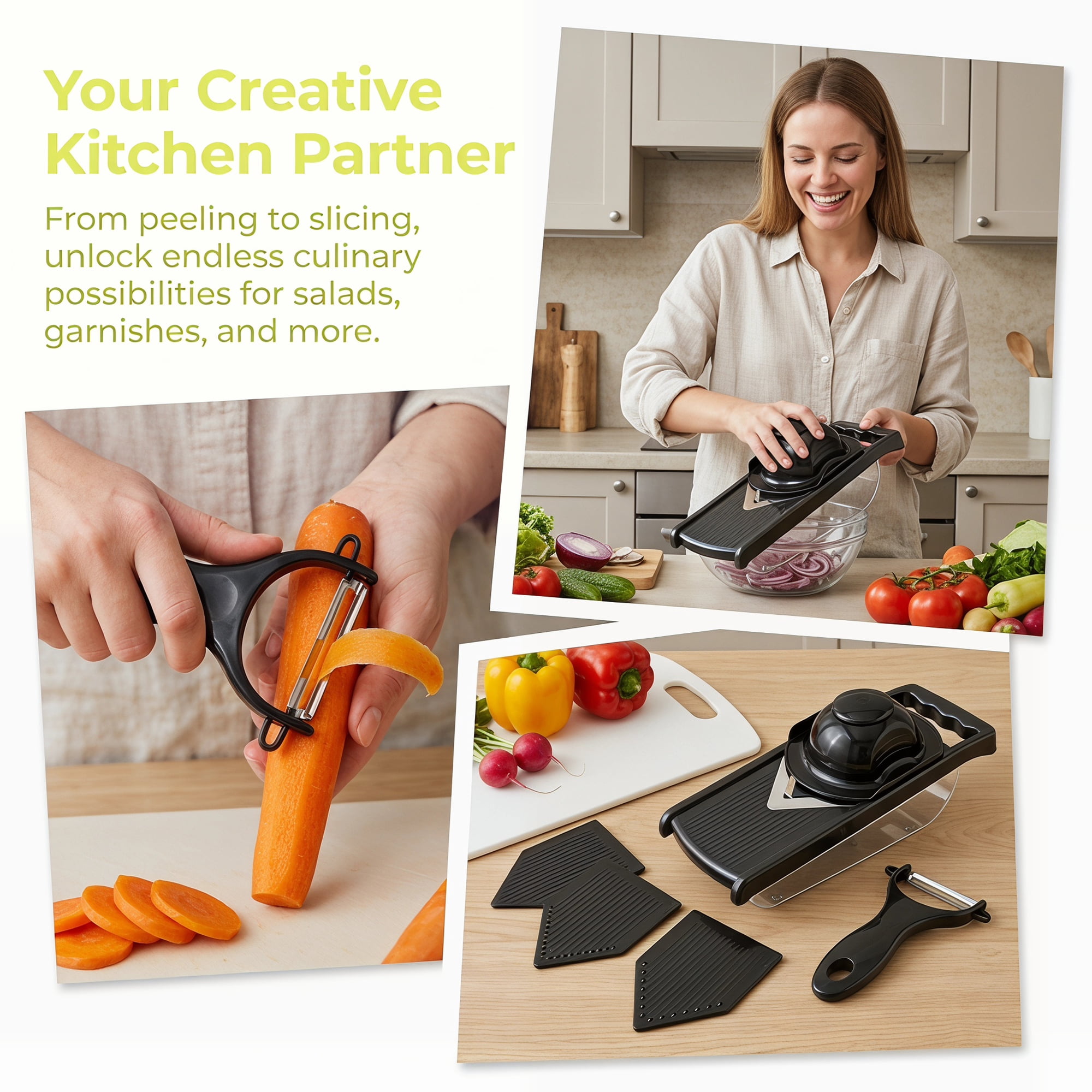 Unique Bargains Useful 4-in-1 Mandoline Slicer for Potato in Kitchen Black 11.6"x4.4"