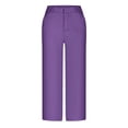 thumbnail image 4 of WQQZJJ Women's Capri Dress Pants, Solid Color Casual Straight Leg Pants with Pockets, Summer Button Zipper Stretch Comfort Trousers, 4 of 5
