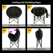 Oversized Folding Round Camping Chair,Heavy Duty Super Comfy Padded Moon Camp Chairs,Perfect for Indoor&Outdoor
