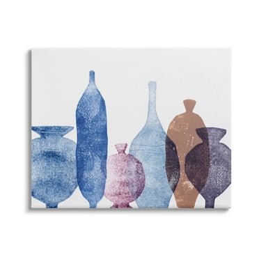 Stupell Industries Blue Layered Vases Contemporary Abstract Painting Gallery Wrapped Canvas Print Wall Art