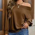 thumbnail image 3 of TKLPEHG Womens Off The Shoulder Sweatshirt Fall Fleece Sweatshirts Casual Long Sleeve Loose Fit Fashion Pullover Tops (Coffee,M), 3 of 8
