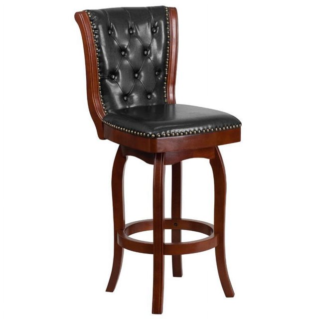 Pemberly Row Tabouret de Bar en Cuir 30" Noir et Cerise