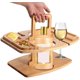 thumbnail image 1 of Mesa de picnic portátil, mesas de picnic de madera para vino al aire libre, bandeja para bocadillos y quesos con soporte para 2 copas de vino, mesa de bar de playa al aire libre con soporte, 1 of 8