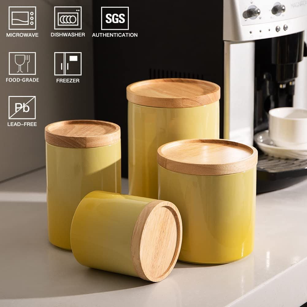 SWEEJAR Ceramic Food Storage Jar, Stackable Kitchen Canisters, Containers with Airtight Seal Wooden Lid - 28 Fl Oz ,Gradient Yellow