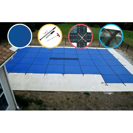 WaterWarden in-Ground Pool Safety Cover Fits 18’ x 36  Right Step  Center Drain Panel