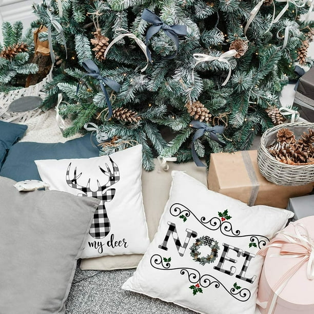 HTOOQ Christmas Buffalo Plaids Deer Christmas Tree Farmhouse Truck