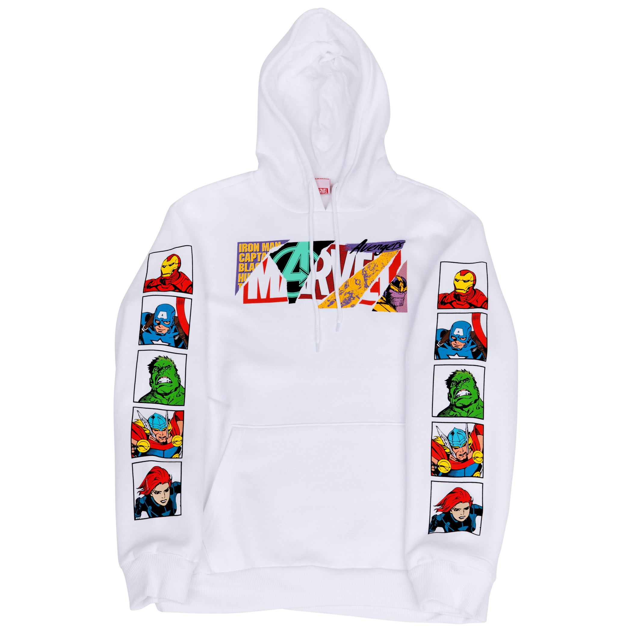 Marvel Brand Text Character Hoodie Block Sleeve Collage With Prints-Large